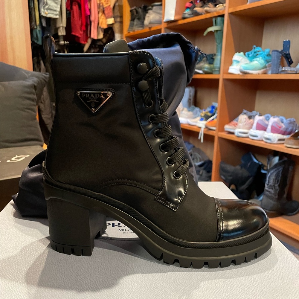 COPY - Prada Brushed leather and nylon laced booties